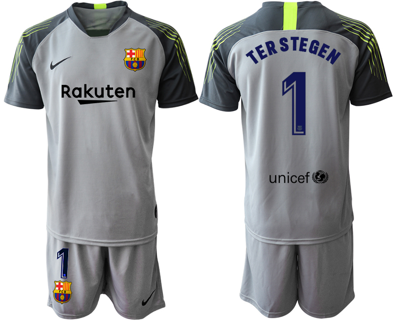 Men 2020-2021 club Barcelona grey goalkeeper #1 Soccer Jerseys
